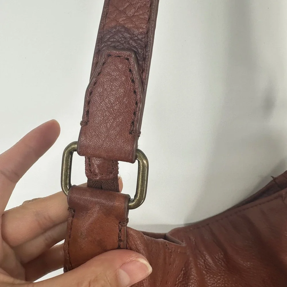 American Leather Co Austin Cognac Brown Pebbled Leather Hobo Shoulder Bag Zipper